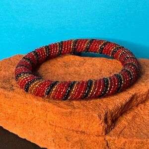 Handmade Red and Black Beaded Bracelet